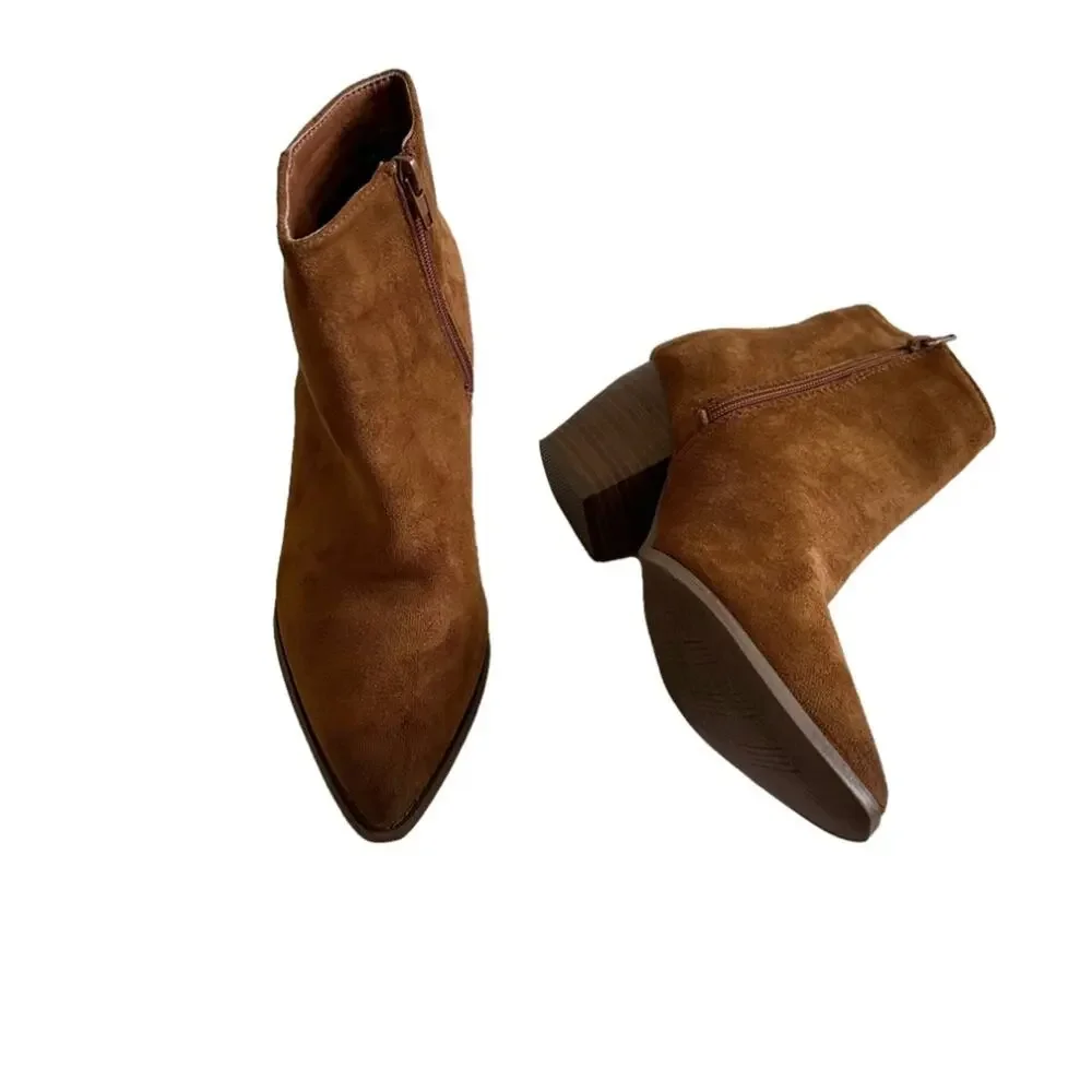 Dominique Nicole Jeri Bootie Brown Side Zipper Ankle Bootie Shoe Boots Size 8